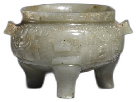 1007-2清代玉鼎,三足双耳,浮雕线刻工艺精湛,温润带沁,精美绝伦令人赞叹不已。
