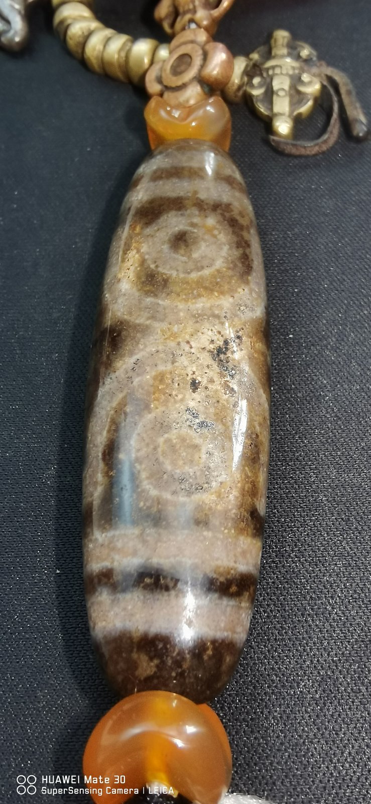仿古三眼天珠桶珠挂件_铜饰法器配天珠吊坠_现代做旧仿天珠随身挂件 - 天珠 现代仿古